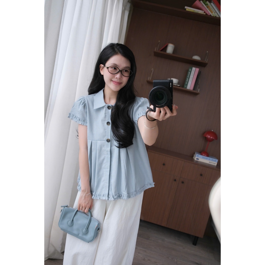Áo tay hến babydoll thô linen cúc gỗ gấu bèo Nữ the.sweaterweather TSW