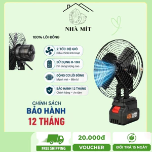 Quạt Tích Điện Lồng Sắt Chân Pin Phổ Thông, 8Inch, 2 Chế Độ Gió, Cực Tiện