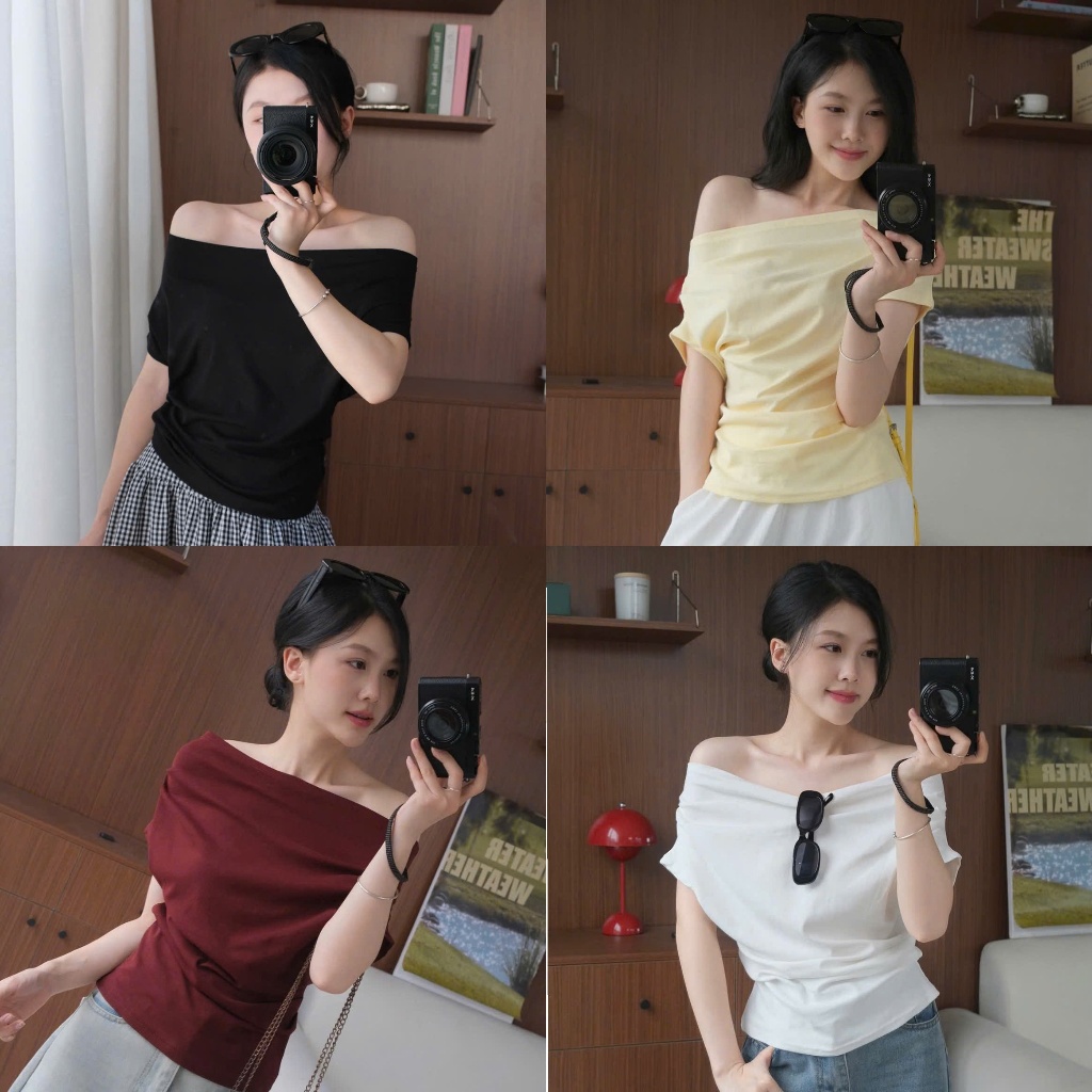 Áo thun trơn cổ thuyền trễ vai dáng ôm Áo Kiểu Nữ the.sweaterweather TSW