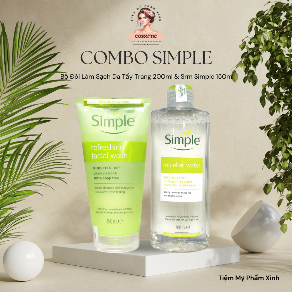 Combo Simple Nước Tẩy Trang 200ml + Sữa Rửa Mặt 150ml Giúp Làm Sạch Da TIỆM MỸ PHẨM XINH