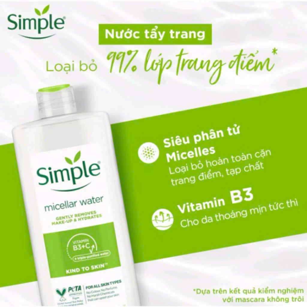 Combo Simple Nước Tẩy Trang 200ml + Sữa Rửa Mặt 150ml Giúp Làm Sạch Da TIỆM MỸ PHẨM XINH