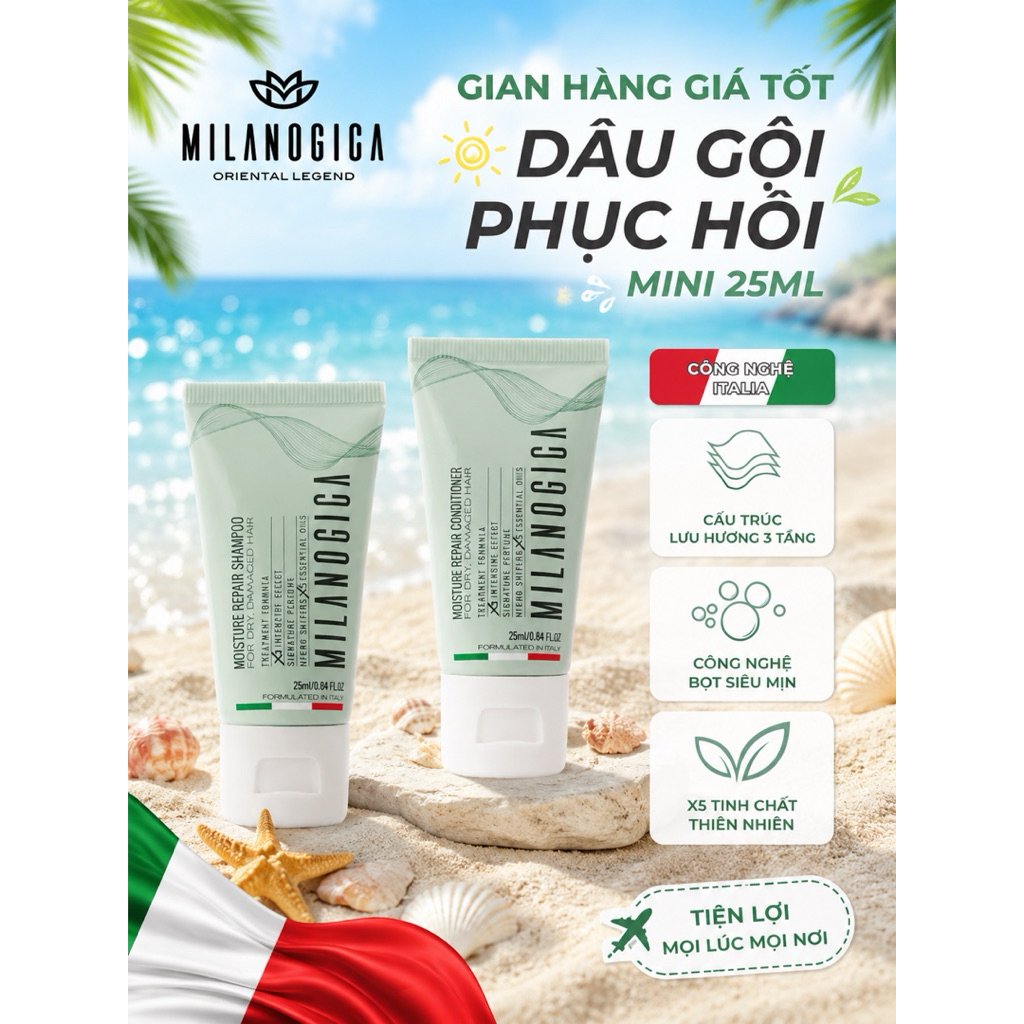 Dầu gội xả Milanogica dạng gói 12ml/ gói du lịch tiện lợi