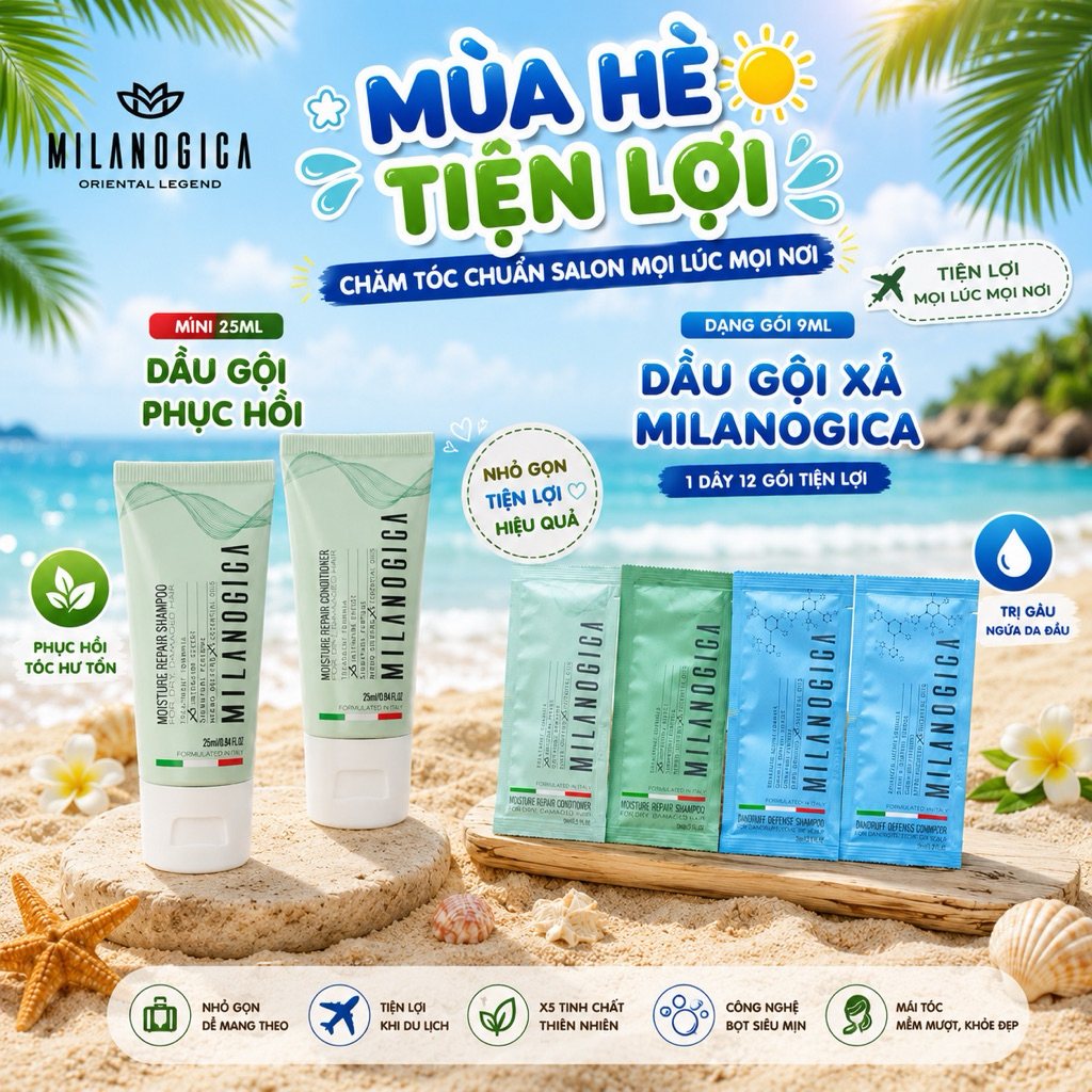Dầu gội xả Milanogica dạng gói 12ml/ gói du lịch tiện lợi