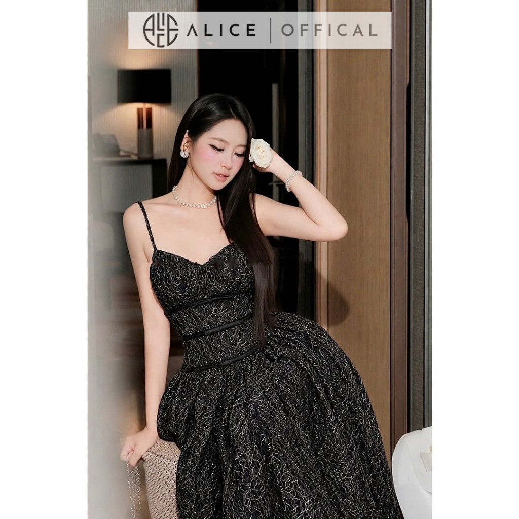 Váy Ren Hai Dây Phối Nơ Dáng Dài Đầm Maxi Dự Tiệc aLICE, Đầm Lưng Chun Ôm Phom Tiểu Thư Sang Chảnh T561