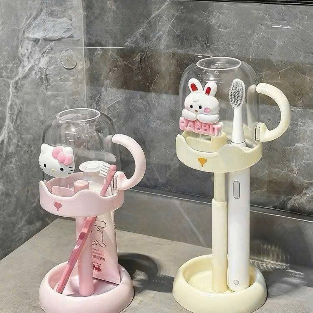Cốc đựng bàn chải đánh răng kèm giá đỡ hoạ tiết hoạt hình dễ thương