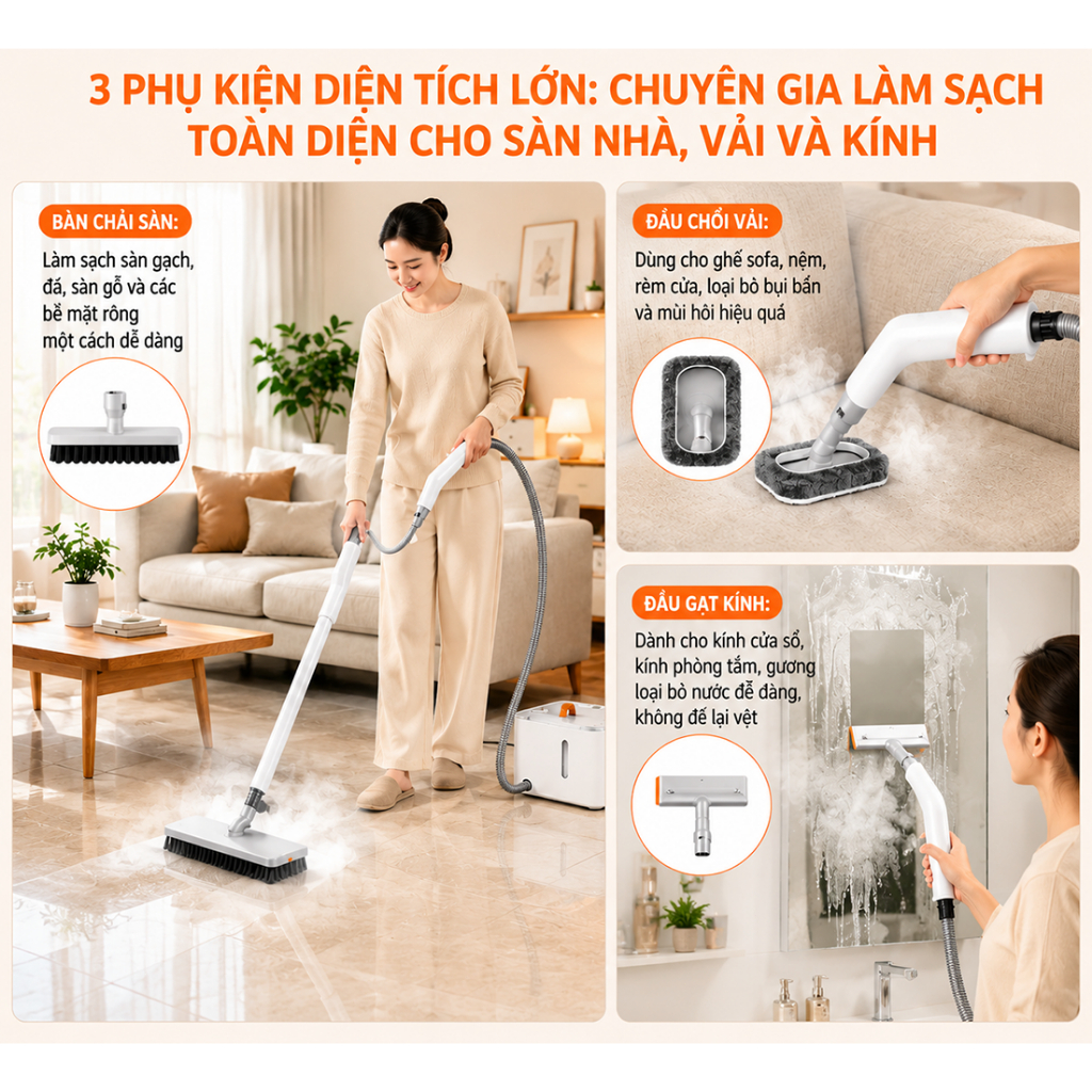 Tixx Máy làm sạch hơi nước nóng đa năng 850ml nhiệt độ 120°C Máy làm sạch bằng hơi nước