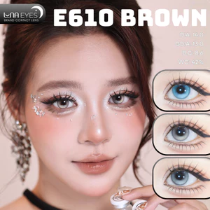 Lens mắt E610 Brown màu nâu filter giọt nước, không viền, size nhỏ - thương hiệu LUNA EYES