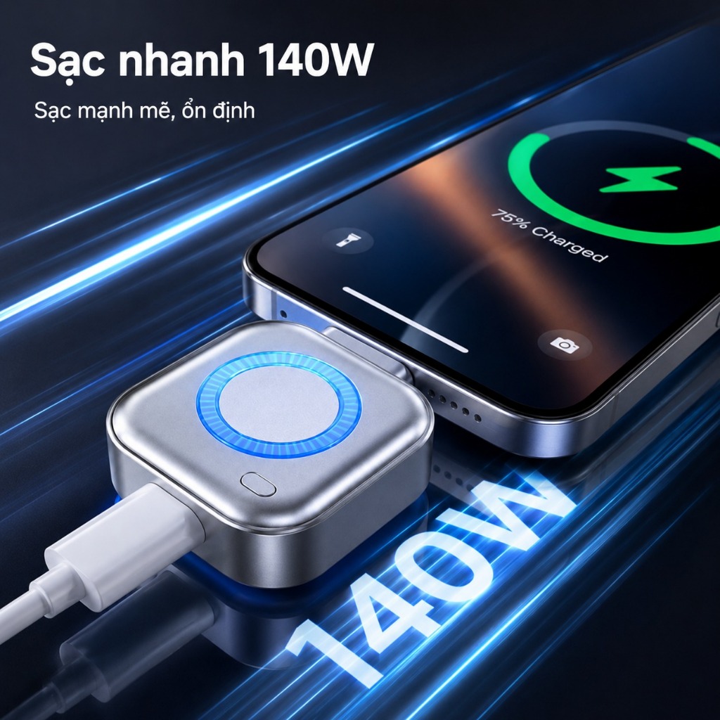 Bộ Ngắt Sạc Vật Lý Thông Minh AI TypeC – Tự Động Ngắt Khi Pin Đầy, Chống Chai Pin Điện Thoại, Sạc Nhanh 140W