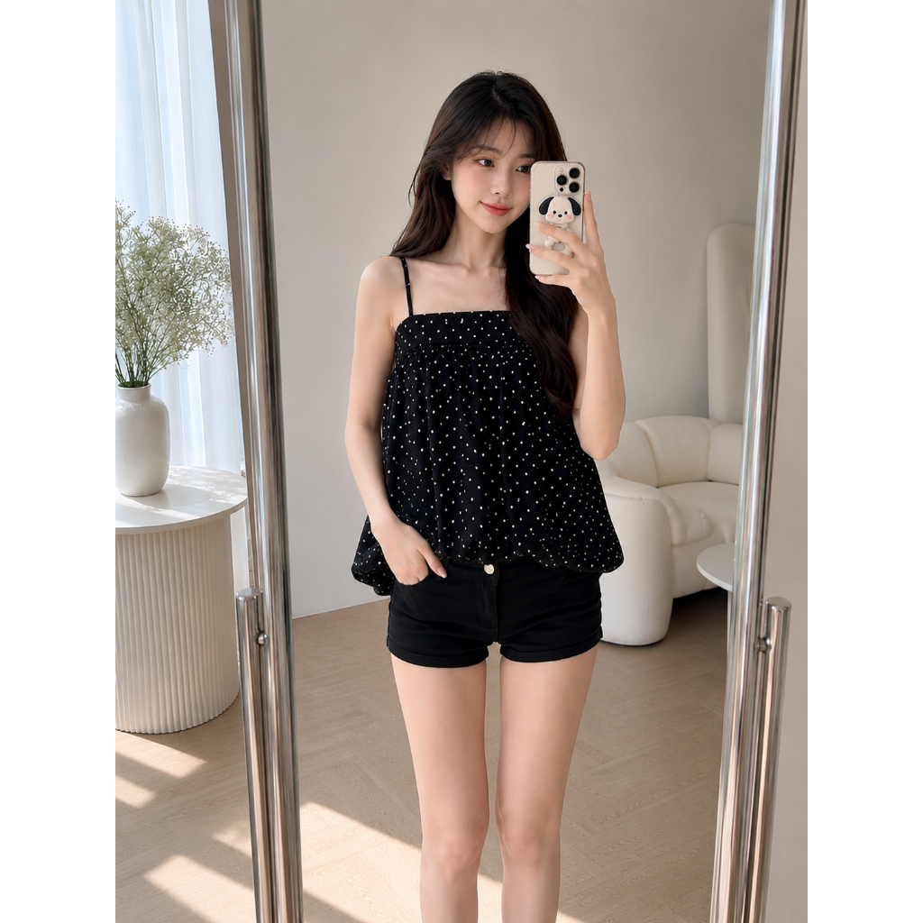 Áo Babydoll Bí Chấm Bi Hot Trend,Chất Vải Gió Màu Sắc Đa Dạng mùa hè cho nữ