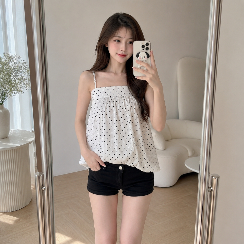 Áo Babydoll Bí Chấm Bi Hot Trend,Chất Vải Gió Màu Sắc Đa Dạng mùa hè cho nữ