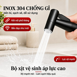 Vòi xịt vệ sinh vòi xịt bồn cầu tăng áp cao cấp INOX 304 Lực Nước Cực Mạnh Thiết Kế Cầm Tay Tiện Dụng