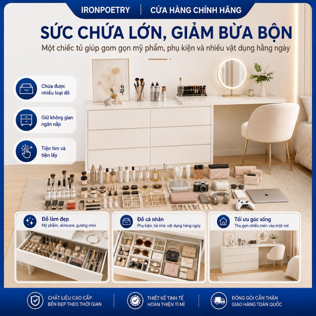 Bàn Trang Điểm 2 Trong 1 Tiết Kiệm Diện Tích Tủ 6 Ngăn Kéo Bàn Rộng 120cm Phù Hợp Phòng Ngủ Nhỏ