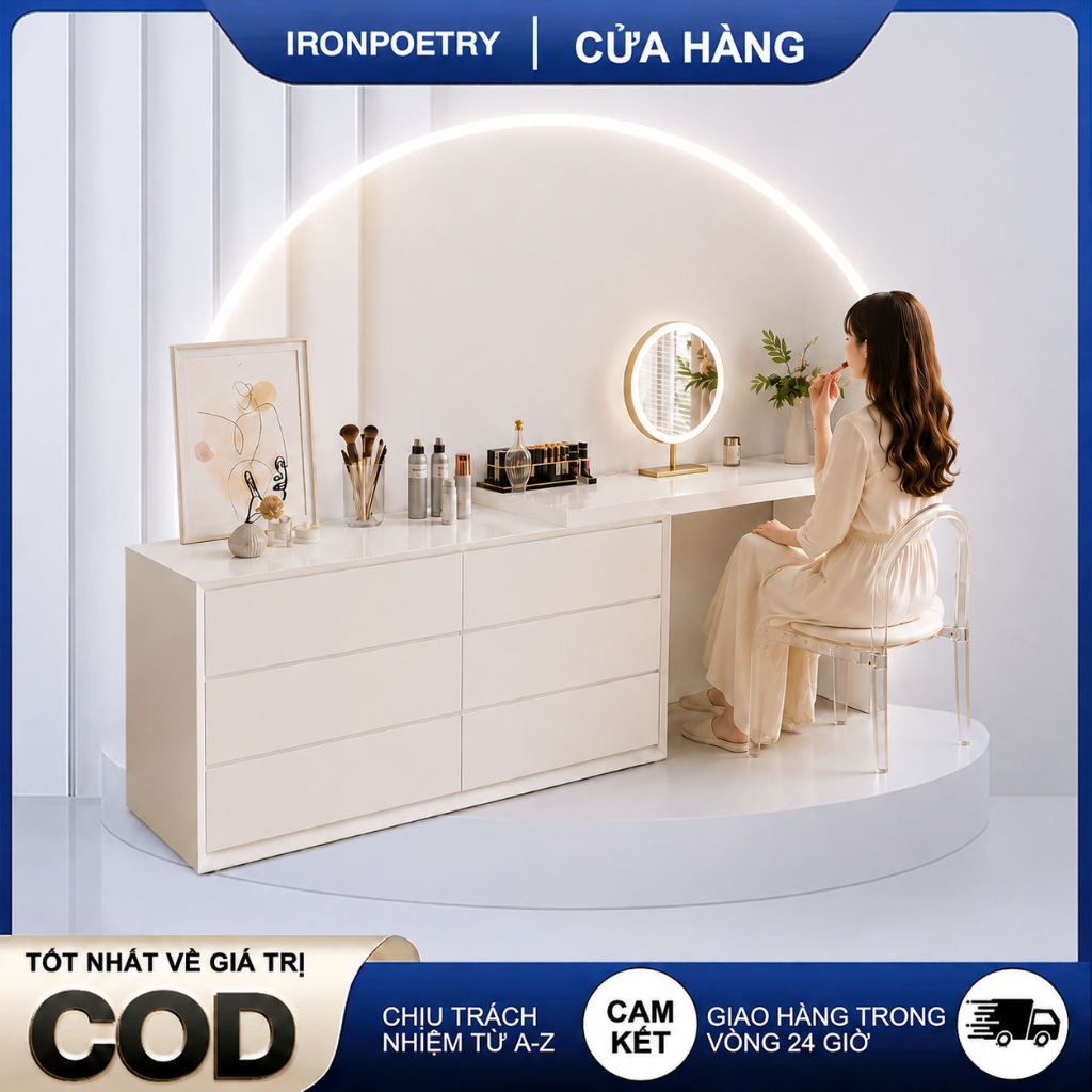 Bàn Trang Điểm 2 Trong 1 Tiết Kiệm Diện Tích Tủ 6 Ngăn Kéo Bàn Rộng 120cm Phù Hợp Phòng Ngủ Nhỏ