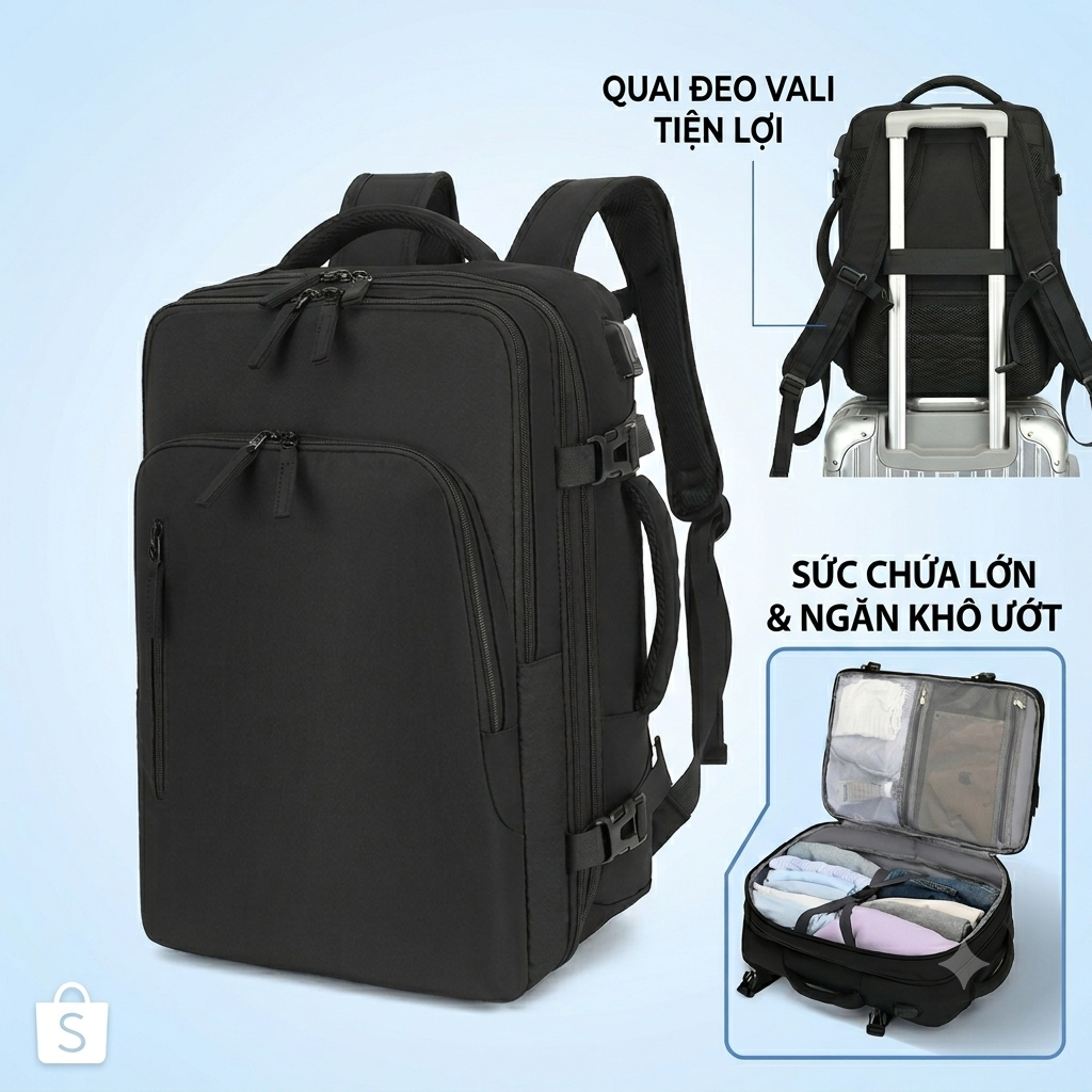 Unisex 30/40L Balo du lịch có thể mở rộng phù hợp cho chuyến bay nhiều ngăn balo công sở đựng laptop kích thước 16inch