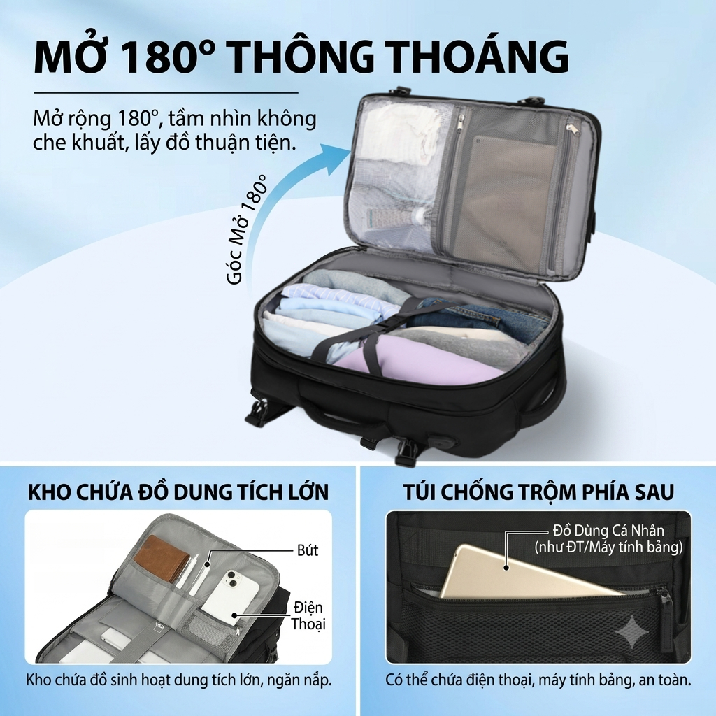 Unisex 30/40L Balo du lịch có thể mở rộng phù hợp cho chuyến bay nhiều ngăn balo công sở đựng laptop kích thước 16inch