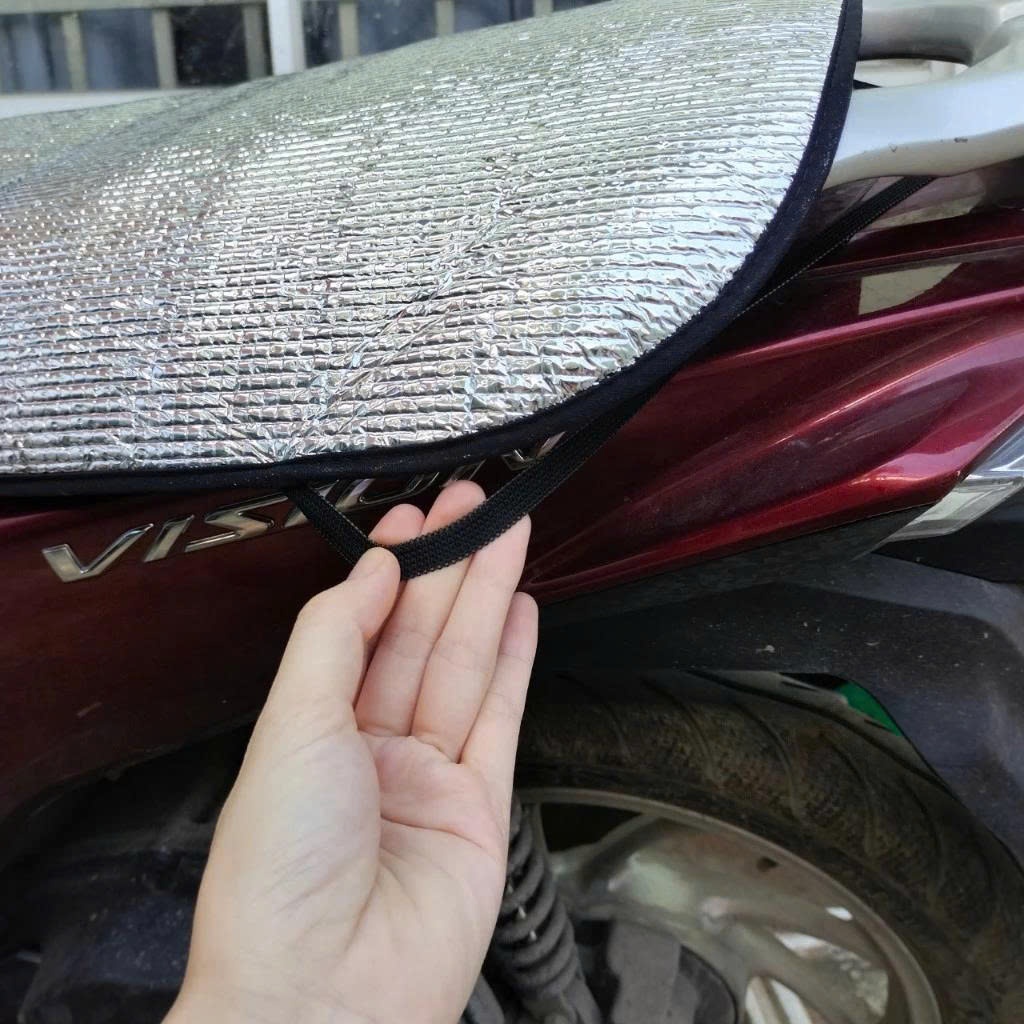 Tấm cách nhiệt che yên xe máy cho tất cả các dòng xe. Sản phẩm làm bằng 2 mặt bạc cách nhiệt tốt, túi khí ở giữa dày 5MM