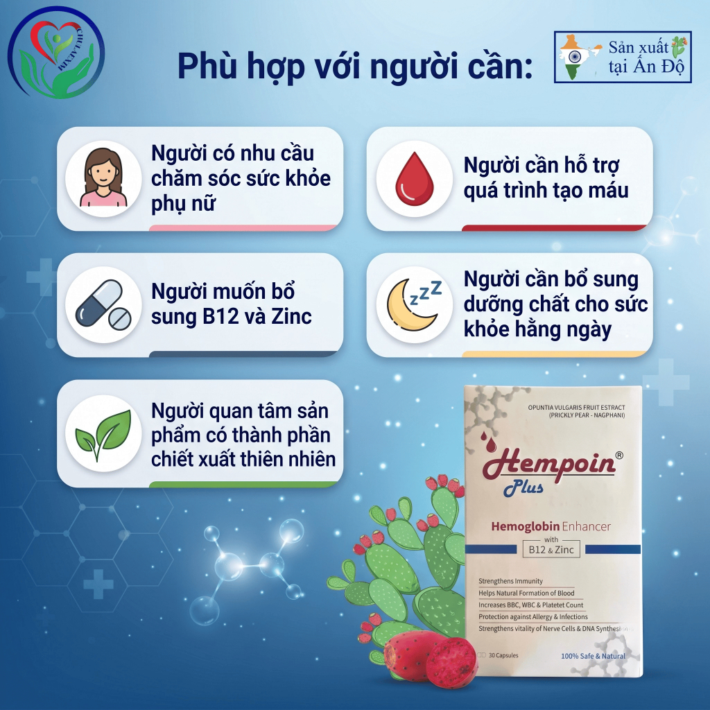 Hempoin Plus B12 Zinc 30 viên bổ sung B12 & Zinc hỗ trợ tạo máu, tăng cường sức khỏe phụ nữ