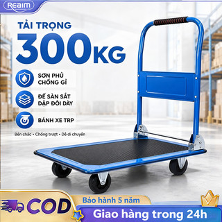Xe đẩy hàng 4 bánh gấp gọn 300kg Nhập Khẩu Lớp phủ chống gỉ xe kéo hàng xếp gọn bánh cao su tải nặng