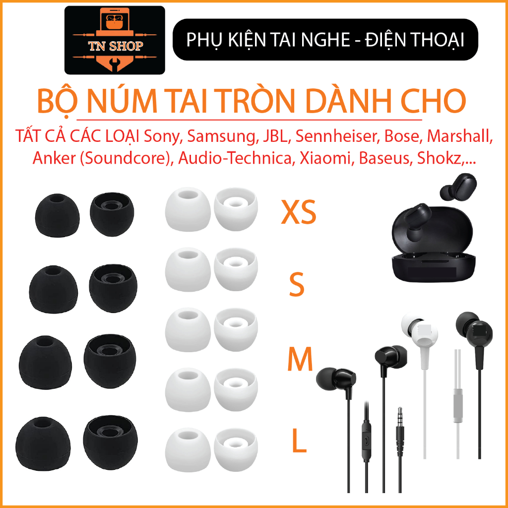 NÚM TAI NGHE ĐỦ 4 SIZE VÀ 2 MÀU TRẮNG ĐEN CHO TẤT CẢ CÁC DÒNG TAI NGHE Sony, Samsung, JBL, Sennheiser, Bose, Marshall,..
