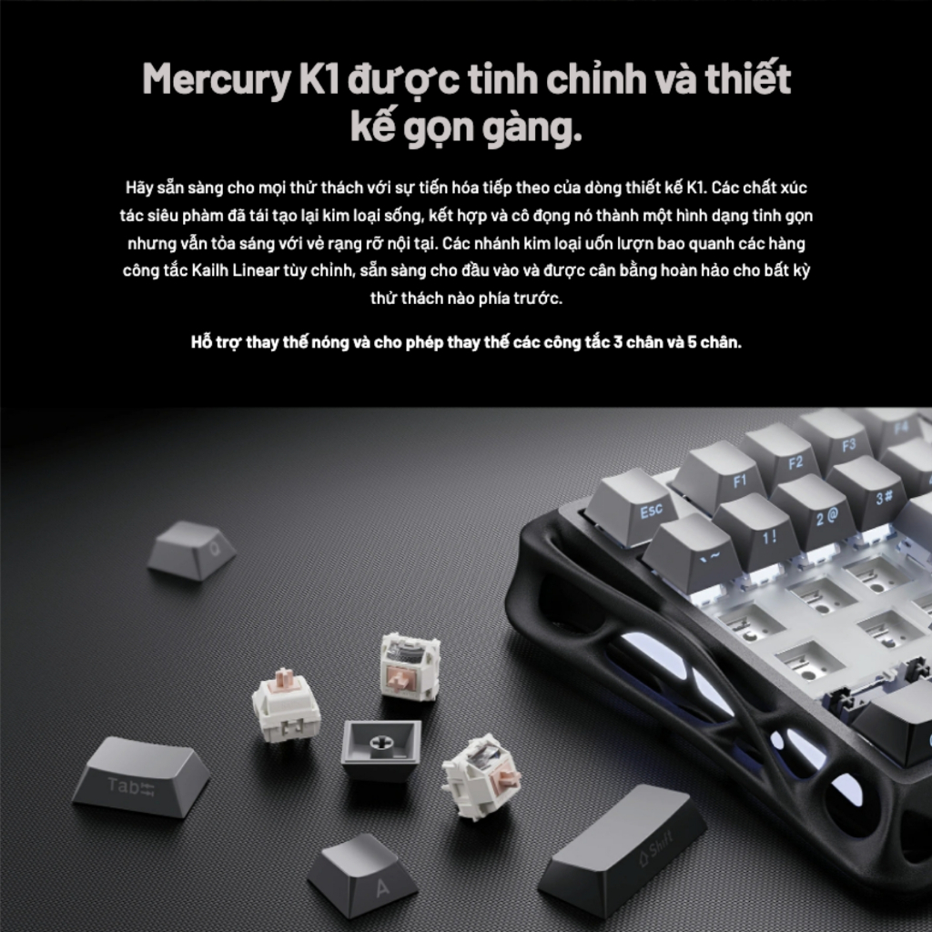 Bàn Phím Cơ Wireless GravaStar Mercury K1 Gradient Black RGB Hot Swap 75%
