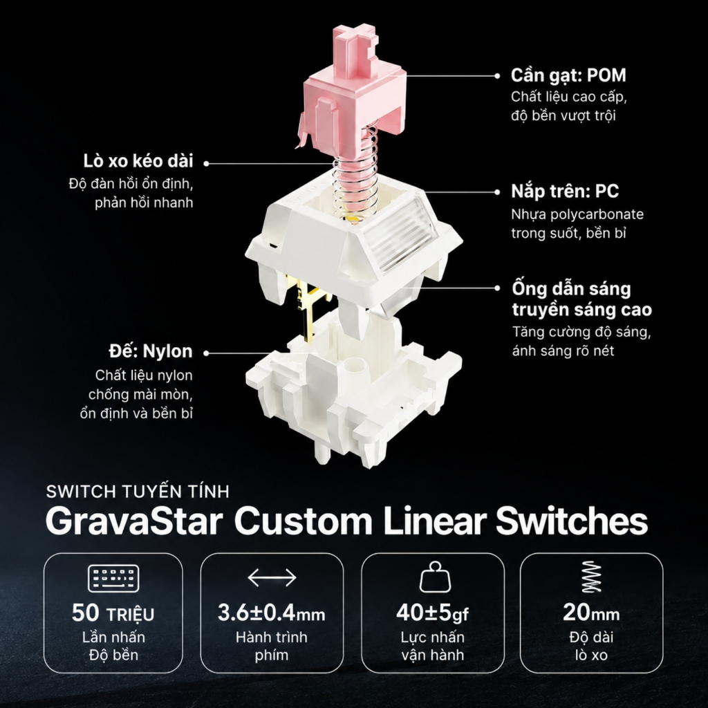 Bàn Phím Cơ Wireless GravaStar Mercury K1 Gradient Black RGB Hot Swap 75%