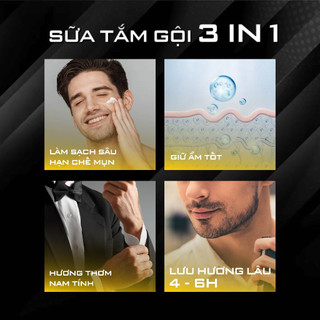 Sữa tắm nam Feelex hương nước hoa dầu gội sữa rửa mặt 3 in 1 thơm lâu đẳng cấp phái mạnh 350ml