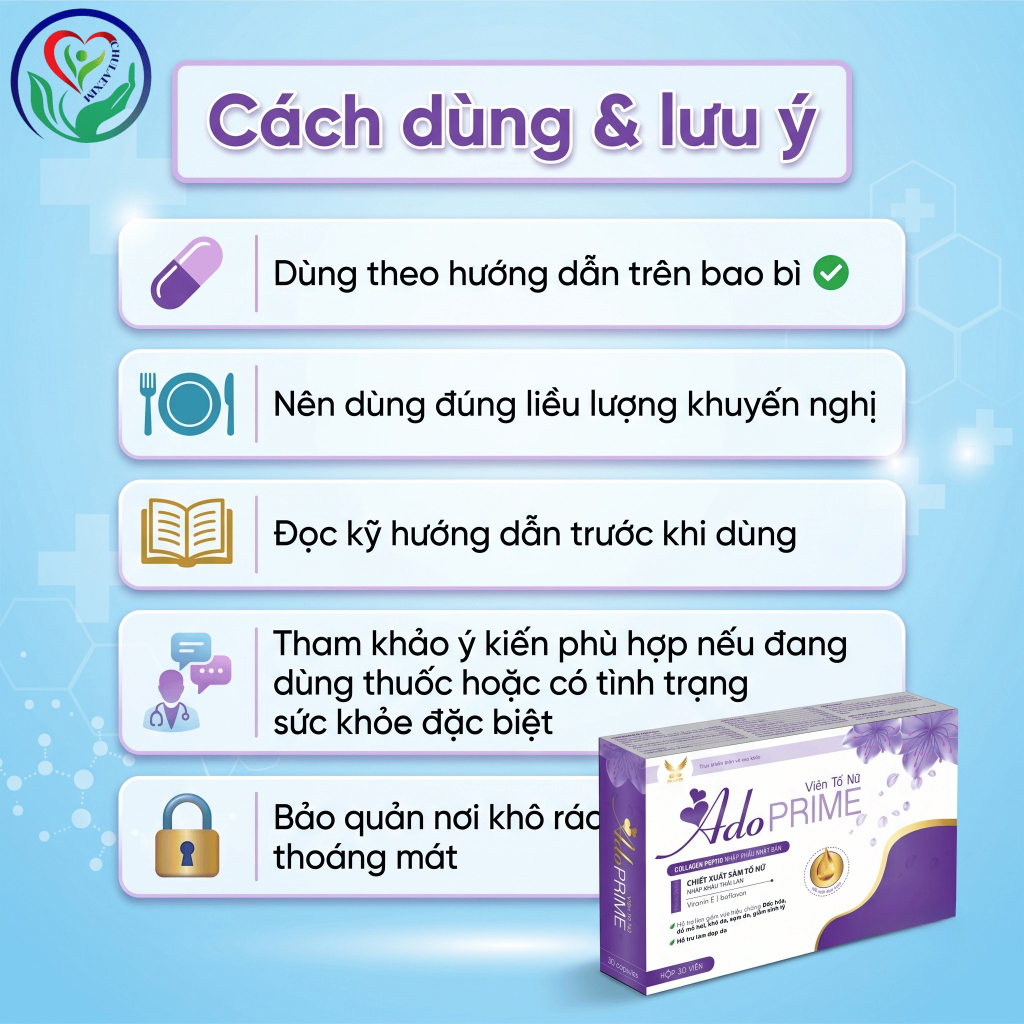 AdoPRIME Viên Tố Nữ 30 viên hỗ trợ nội tiết nữ, giảm bốc hỏa, khô da tuổi tiền mãn kinh, làm đẹp da