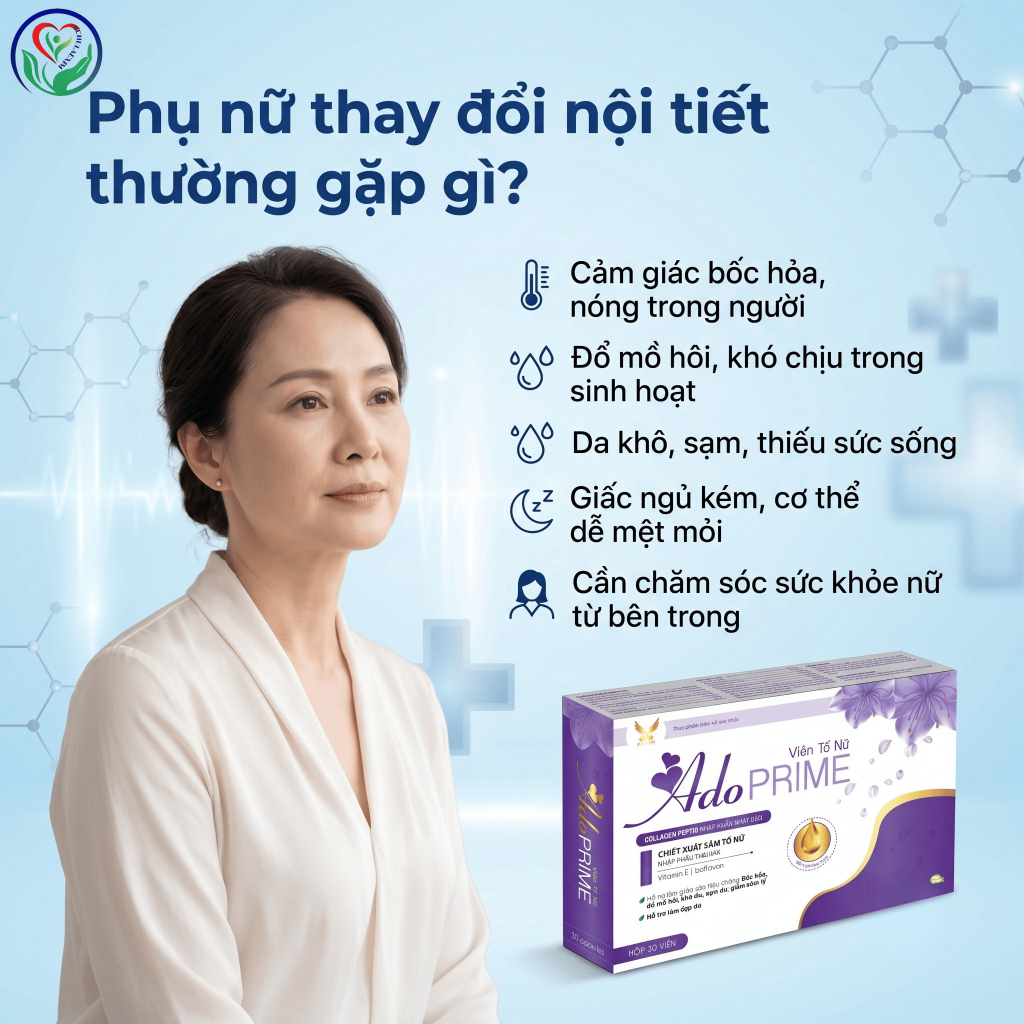 AdoPRIME Viên Tố Nữ 30 viên hỗ trợ nội tiết nữ, giảm bốc hỏa, khô da tuổi tiền mãn kinh, làm đẹp da