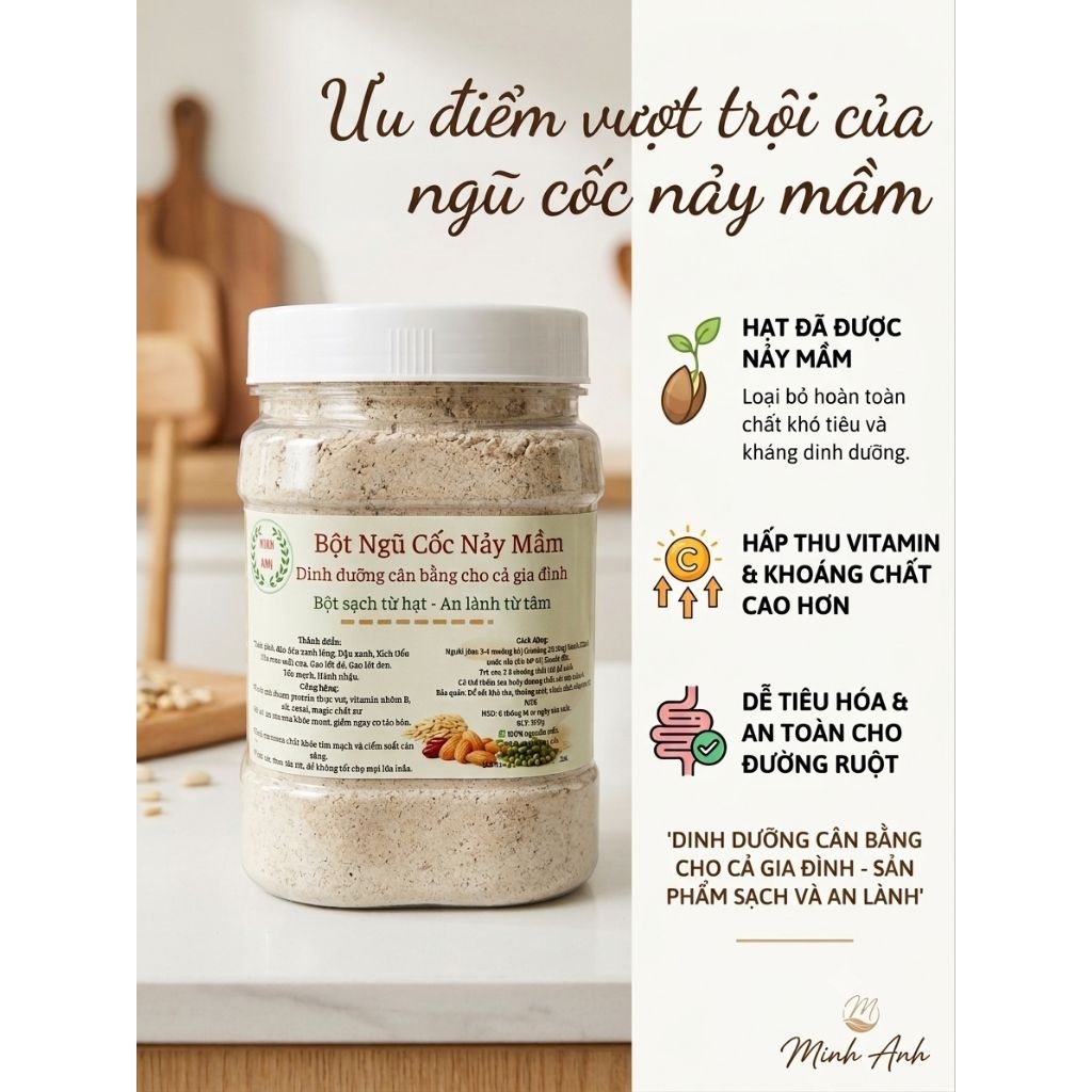 Ngũ cốc dinh dưỡng hộp 500g- Ngũ cốc nảy mầm Minh Anh