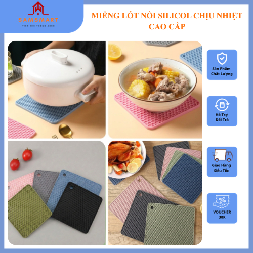 Miếng Lót Silicone Chịu Nhiệt Samsmart Cao Cấp, Lót Nồi Chống Nóng, Chống Trượt, Bảo Vệ Mặt Bếp