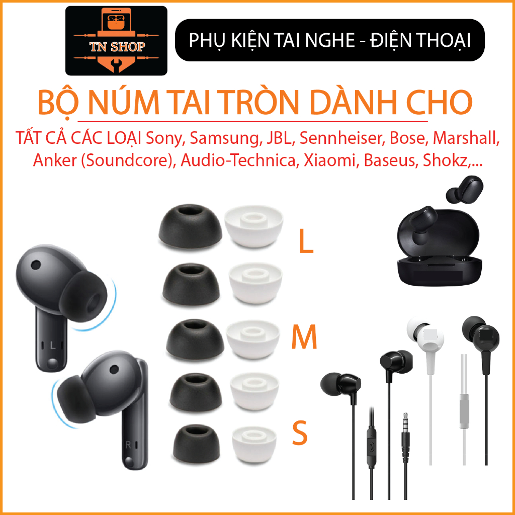NÚM TAI NGHE TRÒN 3 SIZE 2 MÀU DÀNH CHO TẤT CẢ DÒNG TAI NGHE Sony, Samsung, JBL, Sennheiser, Bose, Marshall,..