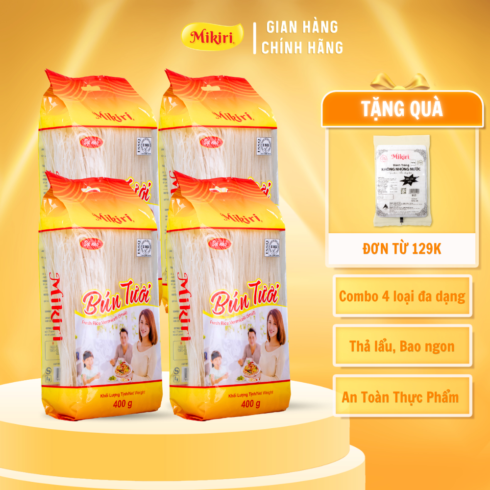 Combo 4 Bún Tươi Sấy Khô Mikiri 400g – Bún Sợi Nhỏ, Sợi Lớn – Dai Mềm, Cam Kết Không Hàn The