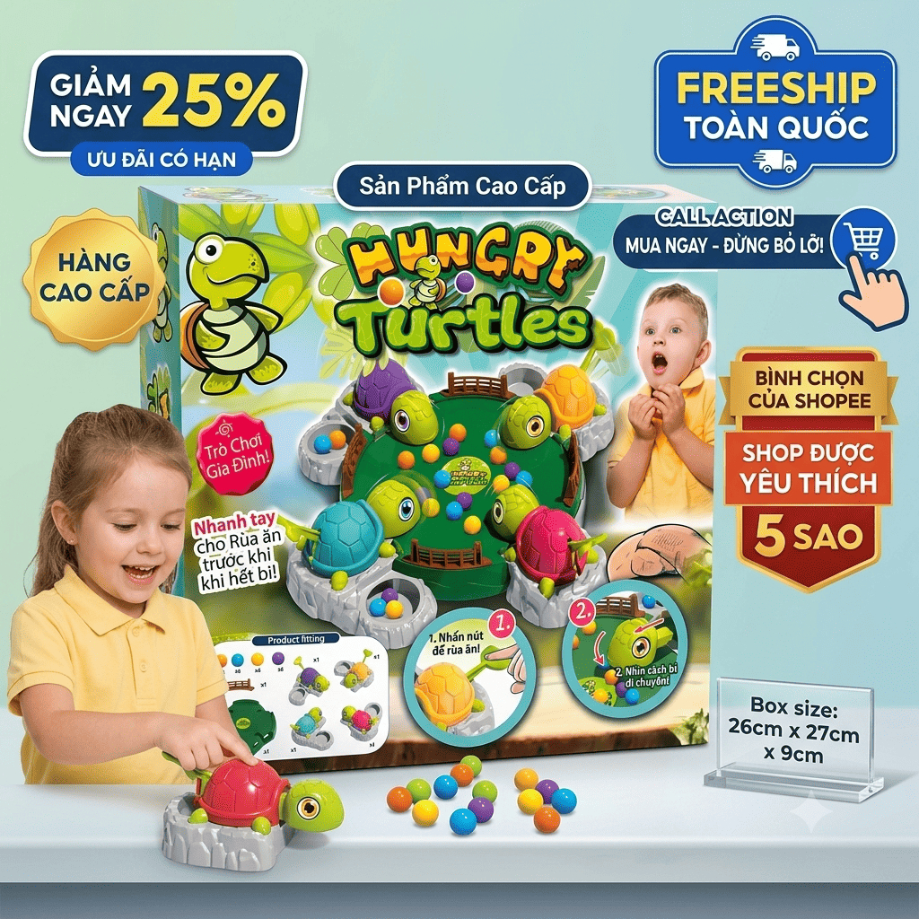 Đồ Chơi Rùa Ăn Bi Hungry Turtles Trò Chơi Trí Tuệ Gia Đình Đồ Chơi Phản Xạ Cho Bé