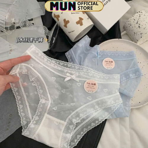 Sét 5 Quần lót lụa ren lưới trái tim đính nơ mẫu mới