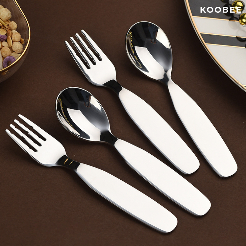 Bộ Thìa Dĩa Ăn Dặm Inox 304 Cho Bé Từ 6 Tháng Tuổi – Đầu Thìa Bo Tròn, Tay Cầm To Bản - An Toàn, Tinh Tế (BA45)