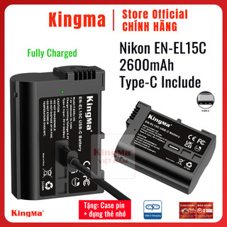 Kingma EN-EL15C 2600mAh Type-C | Pin dung lượng cao Nikon ZR Z63 Z52 Zf Z8 Z5 Z6 Z7 Z6iii V1 D500 D600 D800 el15 el15c