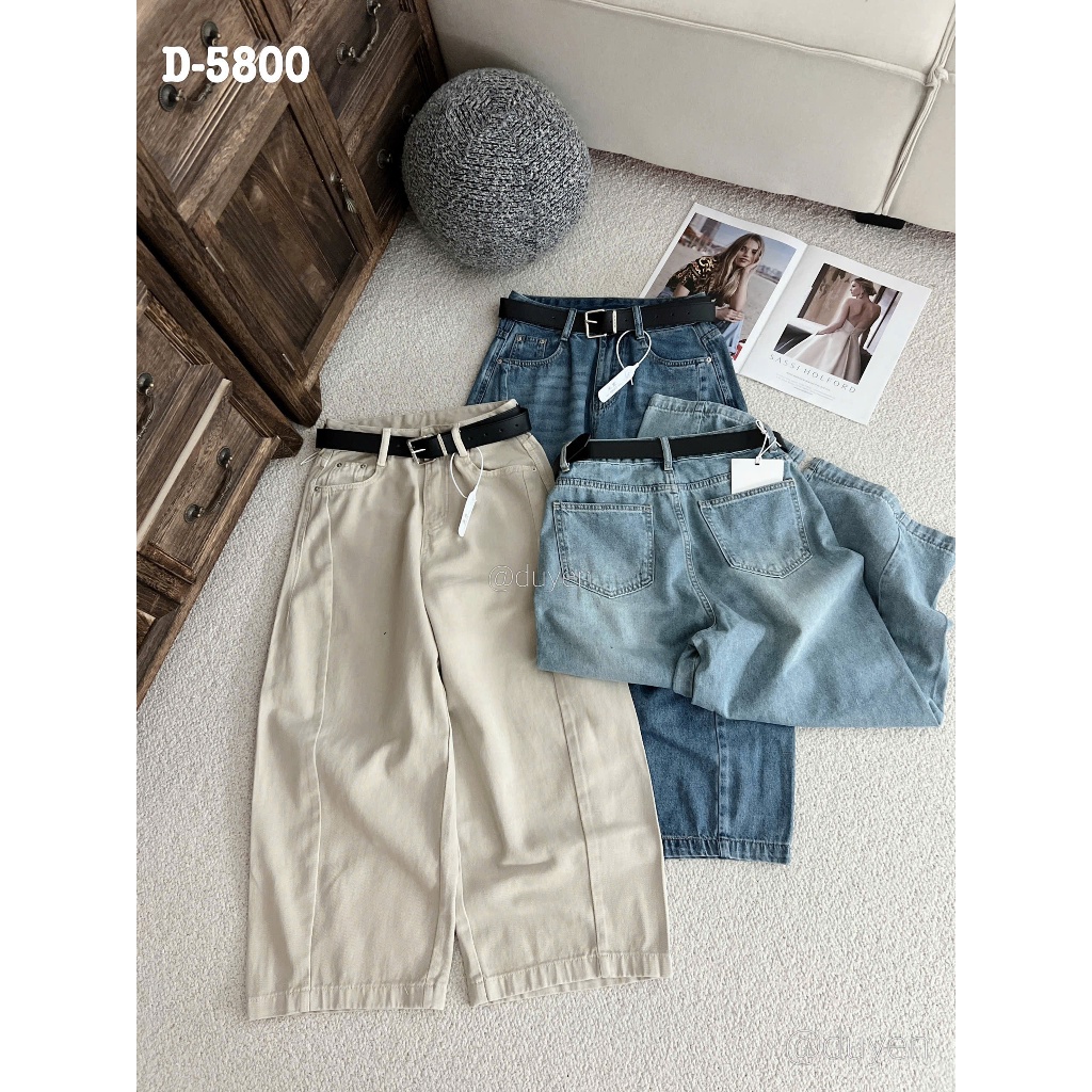 [Sẵn/QC] Quần Jeans Nữ Dáng Baggy Dài 90cm Tặng Kèm Đai Basic Dễ Phối Chất Mềm #5800