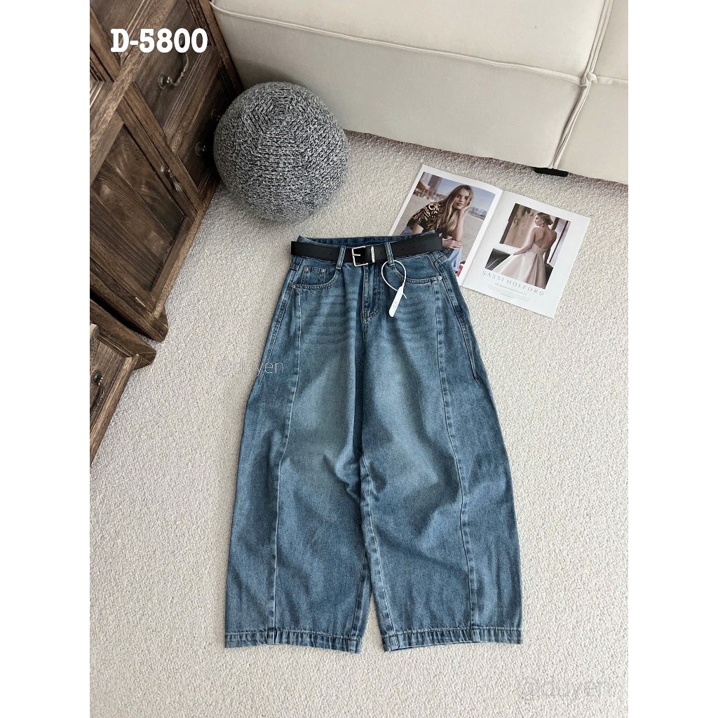 [Sẵn/QC] Quần Jeans Nữ Dáng Baggy Dài 90cm Tặng Kèm Đai Basic Dễ Phối Chất Mềm #5800