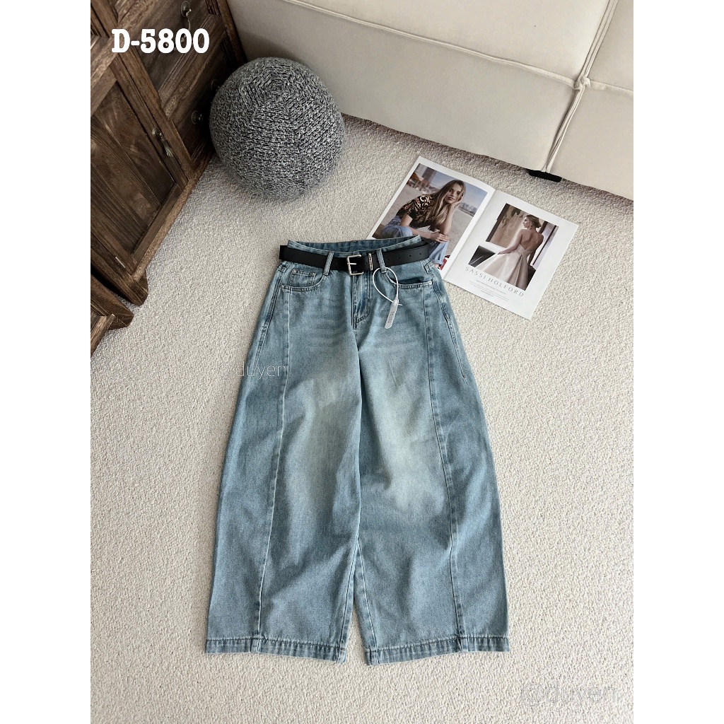 [Sẵn/QC] Quần Jeans Nữ Dáng Baggy Dài 90cm Tặng Kèm Đai Basic Dễ Phối Chất Mềm #5800
