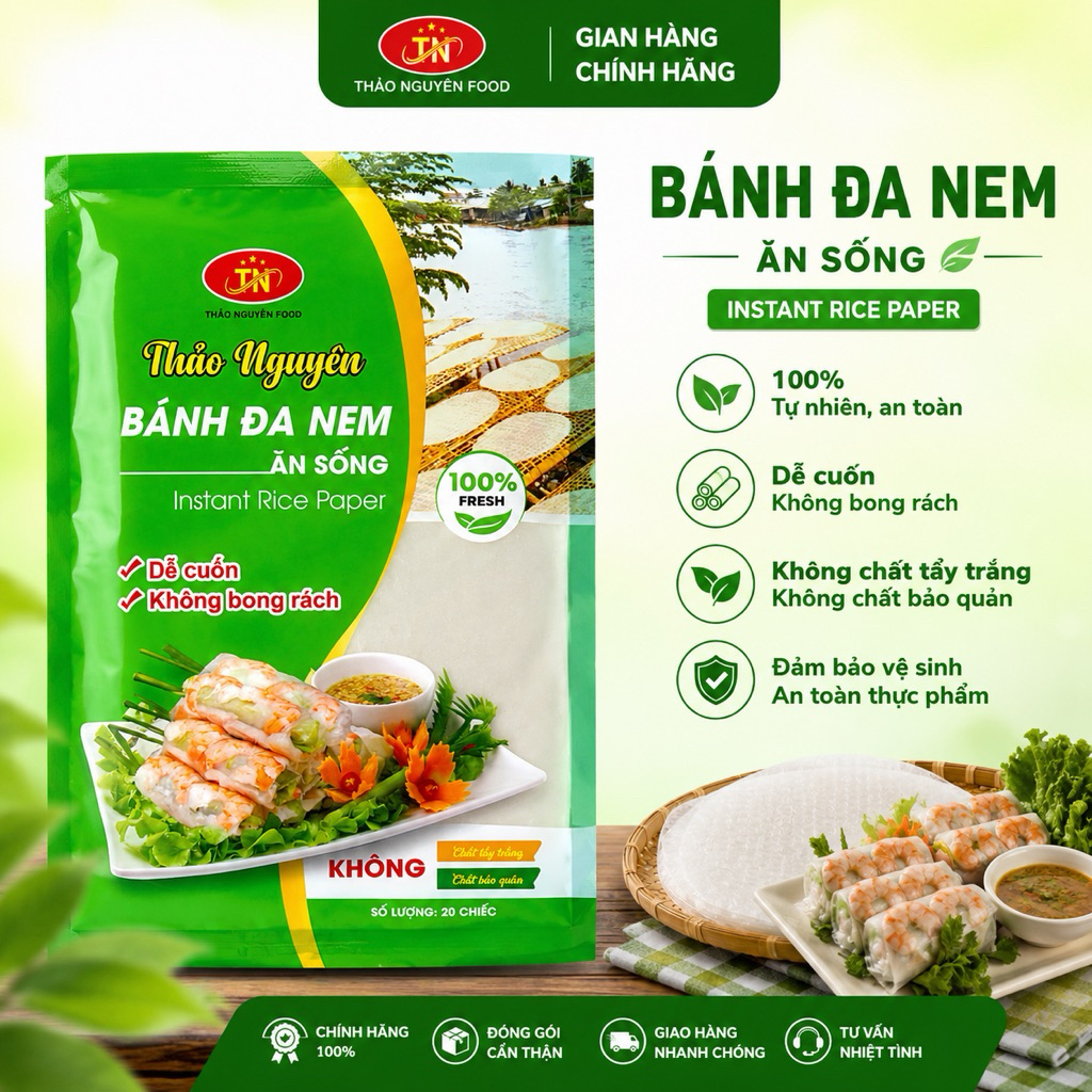 Combo Bánh đa nem ăn sống - Bánh đa nem ăn gỏi Thảo Nguyên Food túi 20 lá, thơm ngon mềm dai dễ cuốn