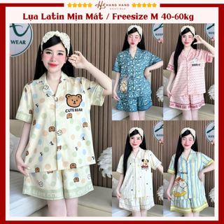 Đồ ngủ nữ 40-60kg, pijama đùi ngắn tay cộc lụa latin mịn mát 60CC01, đồ bộ nữ đồ mặc nhà dễ thương sang chảnh