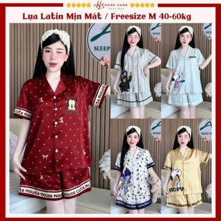 Đồ ngủ nữ 40-60kg, pijama đùi ngắn tay cộc lụa latin mịn mát 60CC01, đồ bộ nữ đồ mặc nhà dễ thương sang chảnh