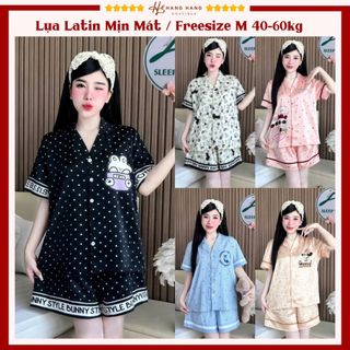 Đồ ngủ nữ 40-60kg, pijama đùi ngắn tay cộc lụa latin mịn mát 60CC01, đồ bộ nữ đồ mặc nhà dễ thương sang chảnh
