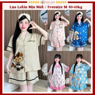 Đồ ngủ nữ 40-60kg, pijama đùi ngắn tay cộc lụa latin mịn mát 60CC01, đồ bộ nữ đồ mặc nhà dễ thương sang chảnh