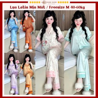 Bộ đồ ngủ pijama nữ 40-60kg dài cộc tay ngắn lụa latin mềm mịn cao cấp 60CD01, đồ bộ nữ đồ mặc nhà dễ thương sang chảnh