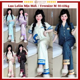 Bộ đồ ngủ pijama nữ 40-60kg dài cộc tay ngắn lụa latin mềm mịn cao cấp 60CD01, đồ bộ nữ đồ mặc nhà dễ thương sang chảnh