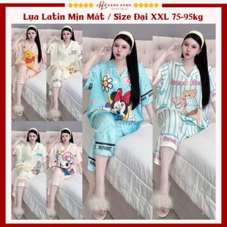 Bộ đồ ngủ pijama nữ bigsize cỡ đại 75-95kg lửng tay cộc lụa lạnh latin mịn mát 95LC01 mặc nhà dễ thương sang chảnh
