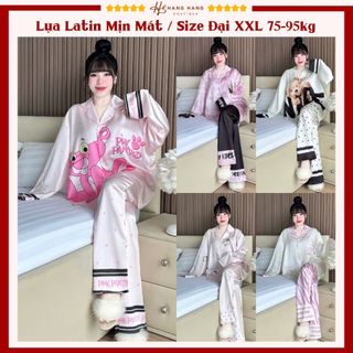 Đồ ngủ nữ bigsize cỡ đại 75-95kg, pijama dài tay dài lụa latin mịn mát 95DD01, đồ bộ nữ đồ mặc nhà dễ thương sang chảnh