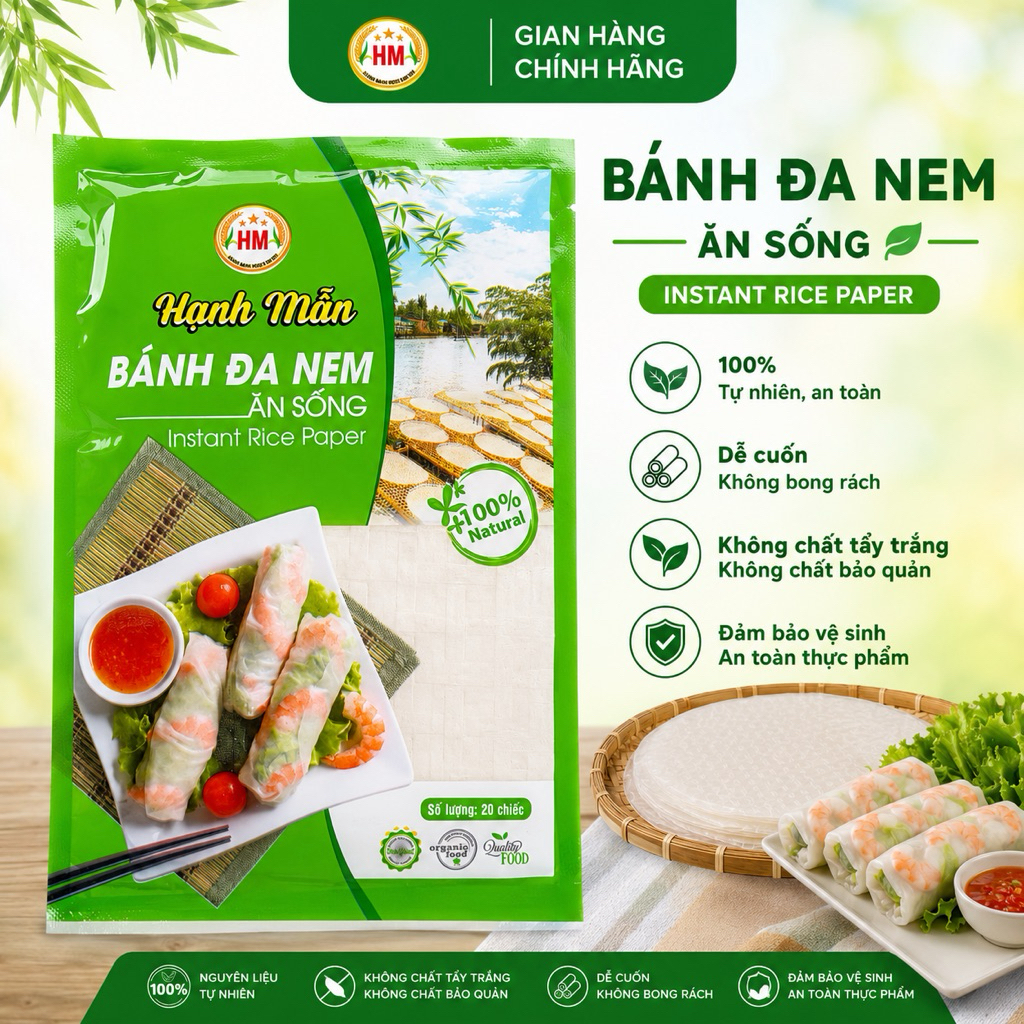 Combo Bánh Đa Nem Ăn Sống - Cuốn Gỏi Hạnh Mẫn túi 20 lá, thơm ngon mềm dai dễ cuốn, hàng chính hãng