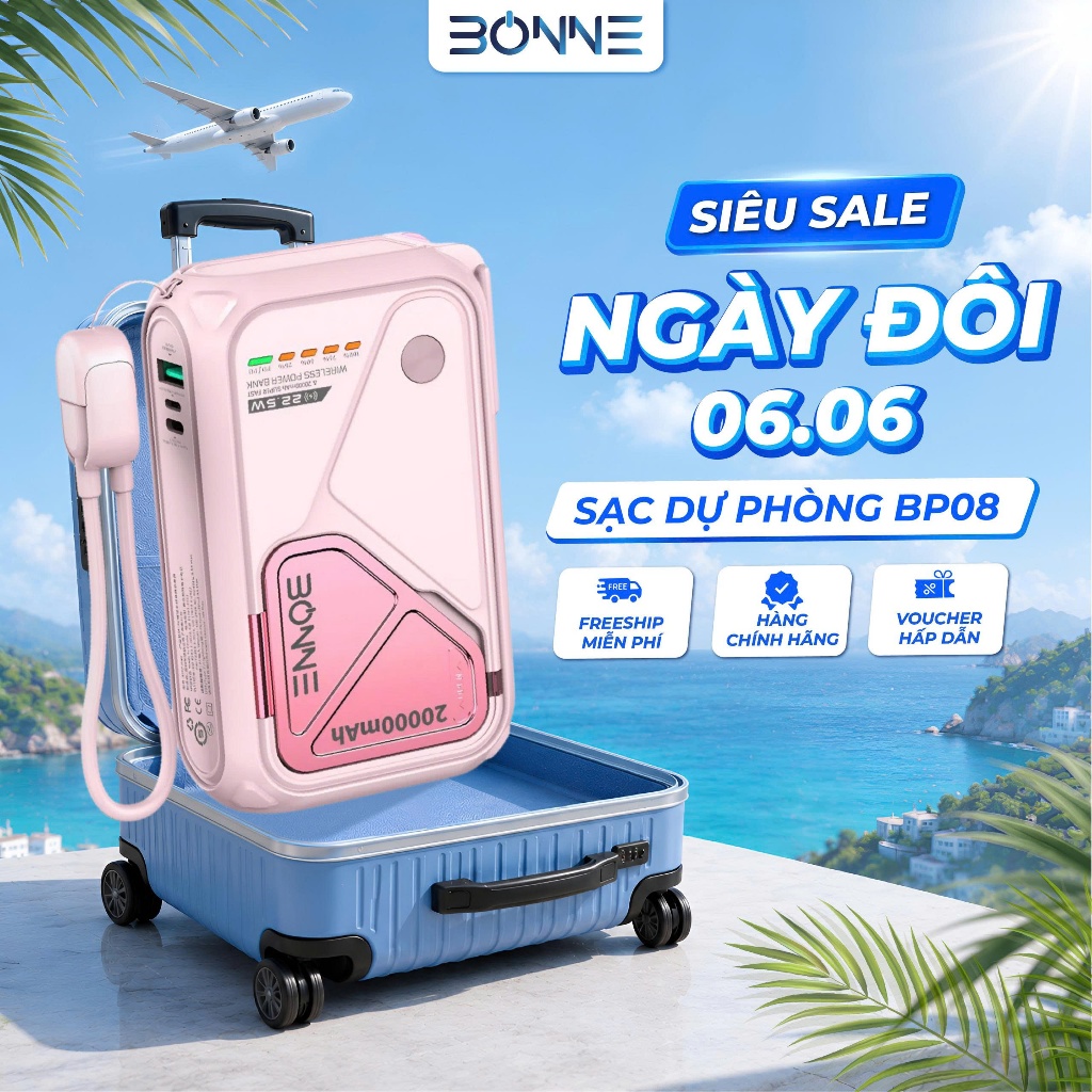 Sạc Dự Phòng BP08, Củ Sạc Nhanh BONNE BP08 10.000 mAh 20.000 mAh Hỗ Trợ Sạc Không Dây